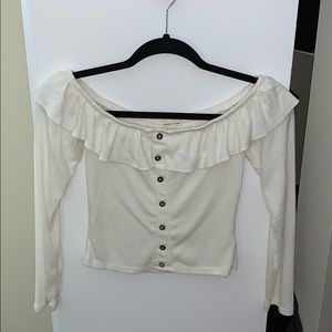Off the shoulder white T-shirt